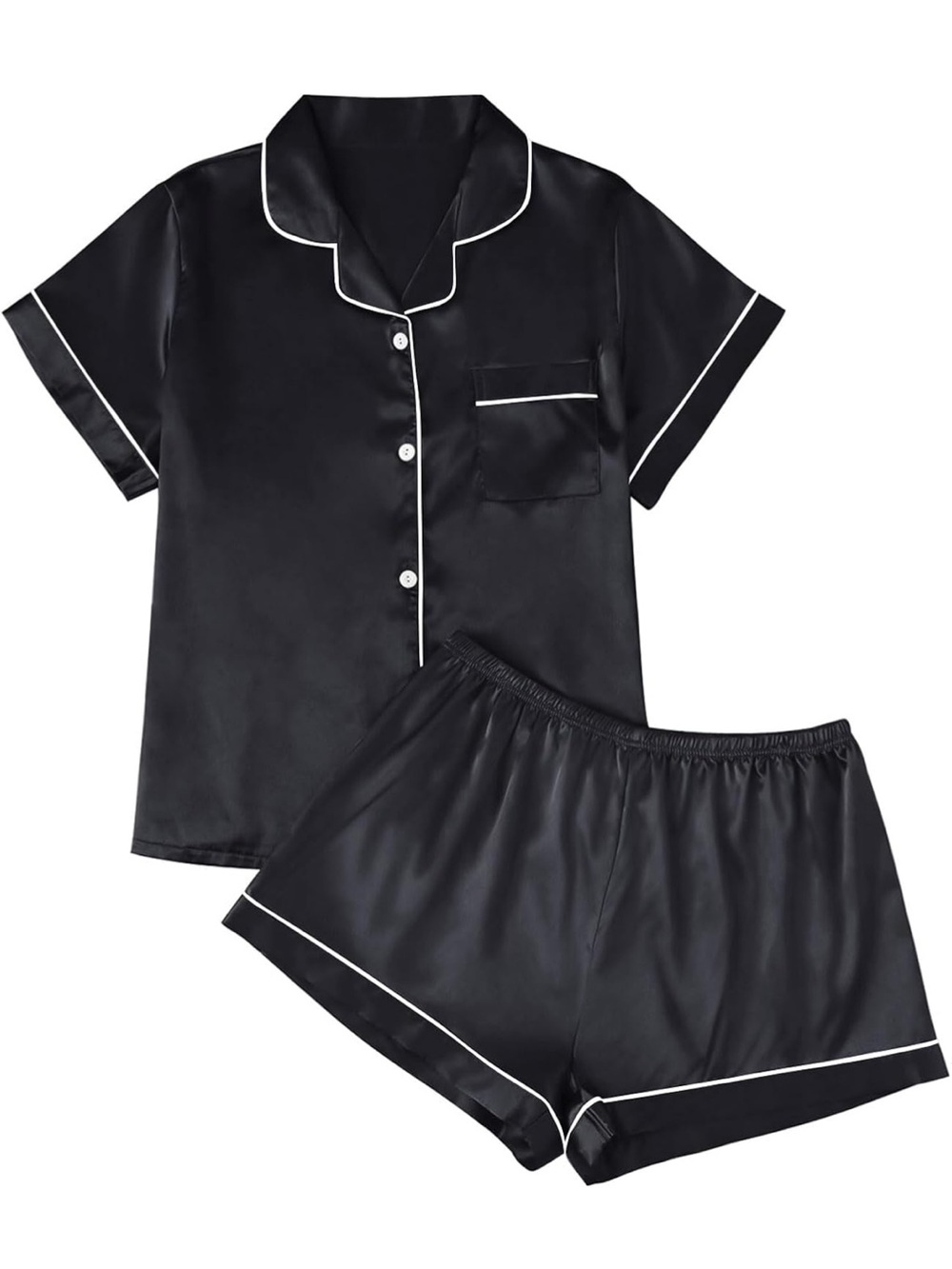 Lillusory Satin Short Pajama Set Black with White Piping Size L NWT - Picture 8 of 10